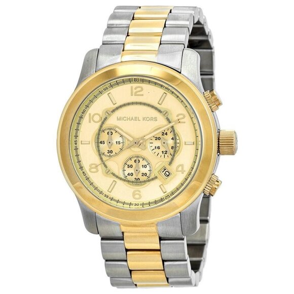 NWT Authentic Michael Kors Runway Chronograph Quartz Gold Dial Unisex Watch - Picture 1 of 3